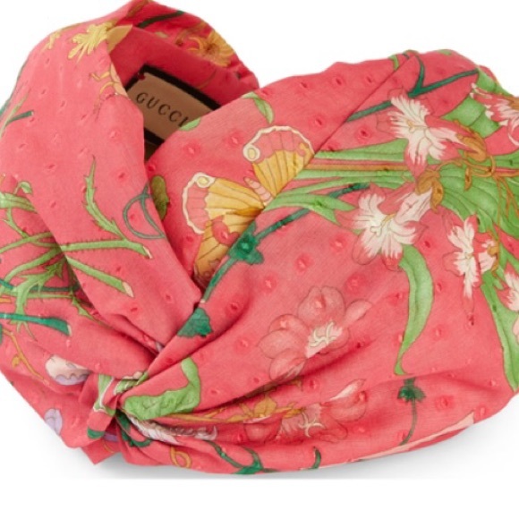 GUCCI-FLORA PRINT SILK HEADBAND-Fuchsia -NWT - Picture 2 of 5
